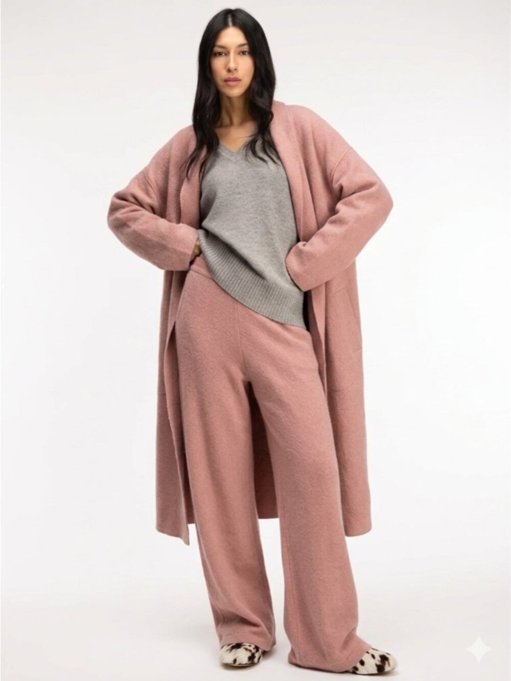 NEW Oak & Fort Cozy Long Open Front duster Cardigan jacket S M L Dusty Pink Wool